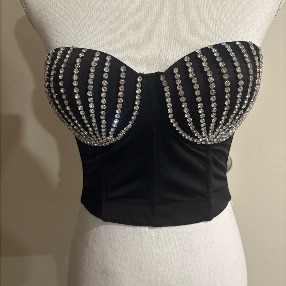 French Kyss Black Bustier with Silver Accents